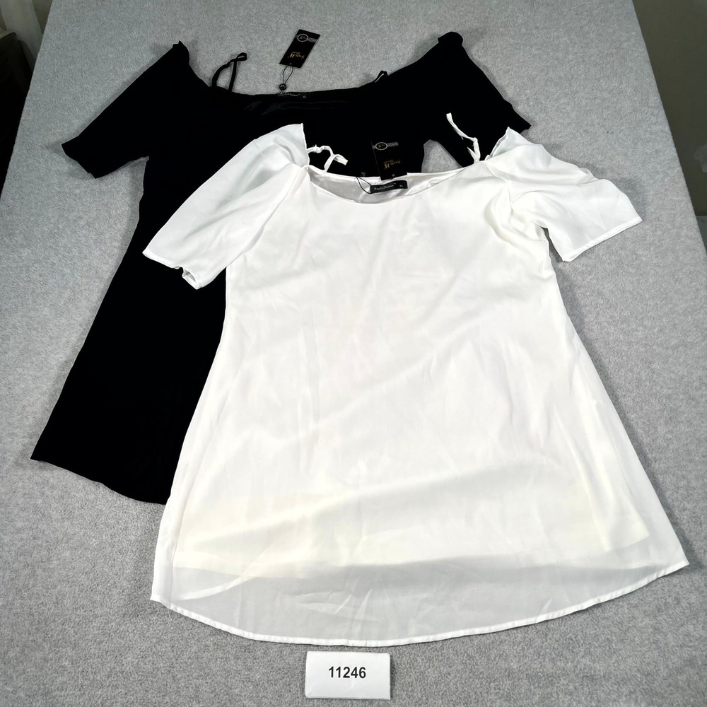 Lot of 2 Style Dome Mini Dress Womens XL Black White Lined Off The Shoulder Neck